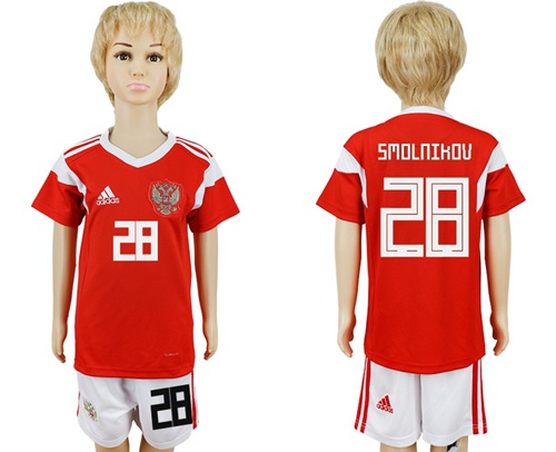 Russia #28 Smolnikov Home Kid Soccer Country Jersey